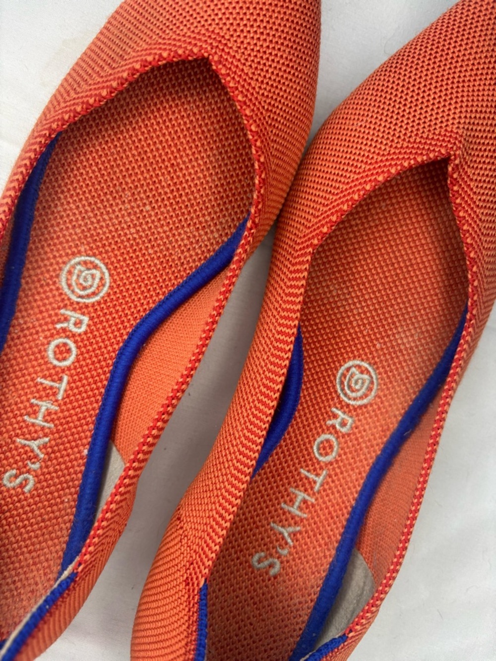 Rothy's The Point Ballet Flats- Permission Orange with Blue Trim- Retired & Rare - Picture 4 of 12